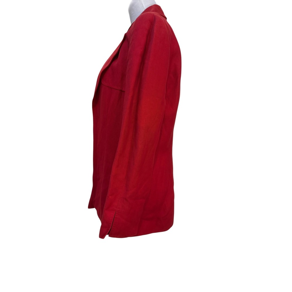 Dana Buchman Blazer Women 8 Red Open Front Textured Notched Lapel Linen Blend - Picture 2 of 12
